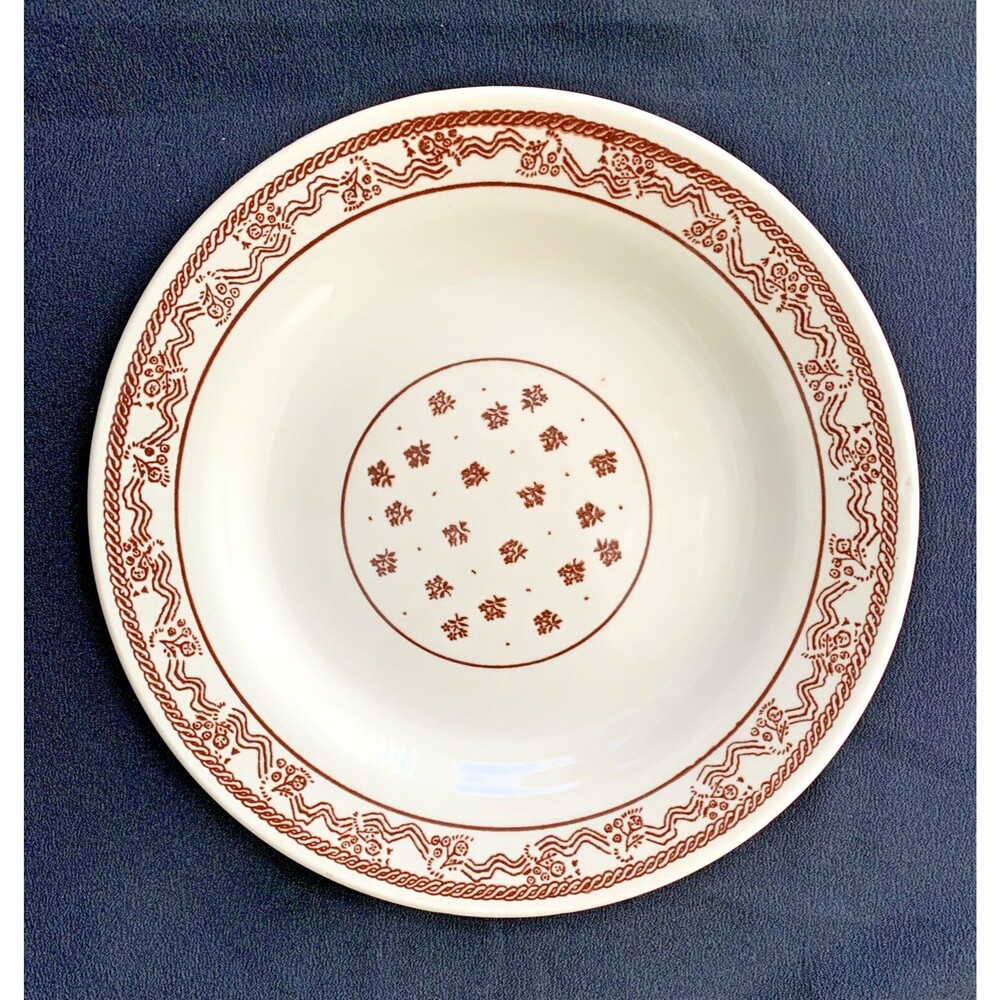 Vintage Oxford Brazil 9" Shallow Bowl Small Plate Brown Rope & Floral Heavy Duty